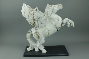 pegasus sculpture fired with naked raku horse hair