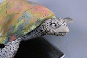 copper raku matte fired turtle sculpture