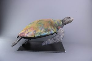 turtle sculpture in raku copper matte